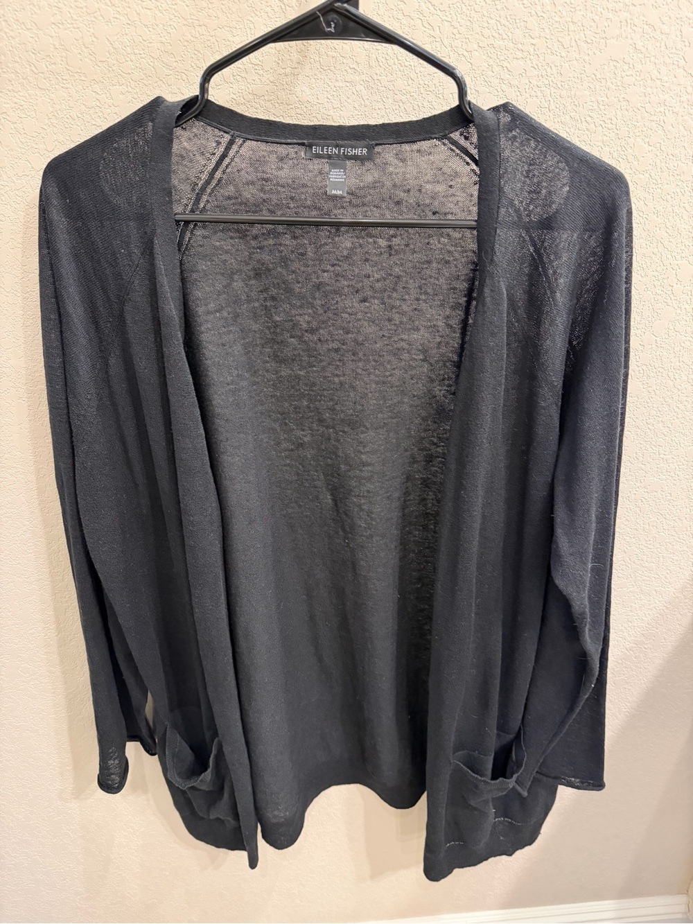Eileen Fisher Black Lightweight Open-Front Cardigan